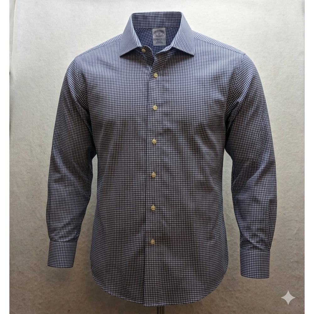 Brooks Brothers Regent Men's Blue Gingham Long Sleeve Dress Shirt. Size 17 1/2